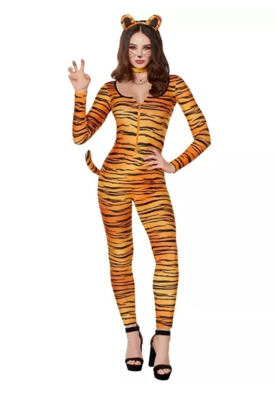 Spirit Sexy Adult Tiger Cosplay Catsuit Halloween Costume Size M Jumpsuit - Picture 1 of 7